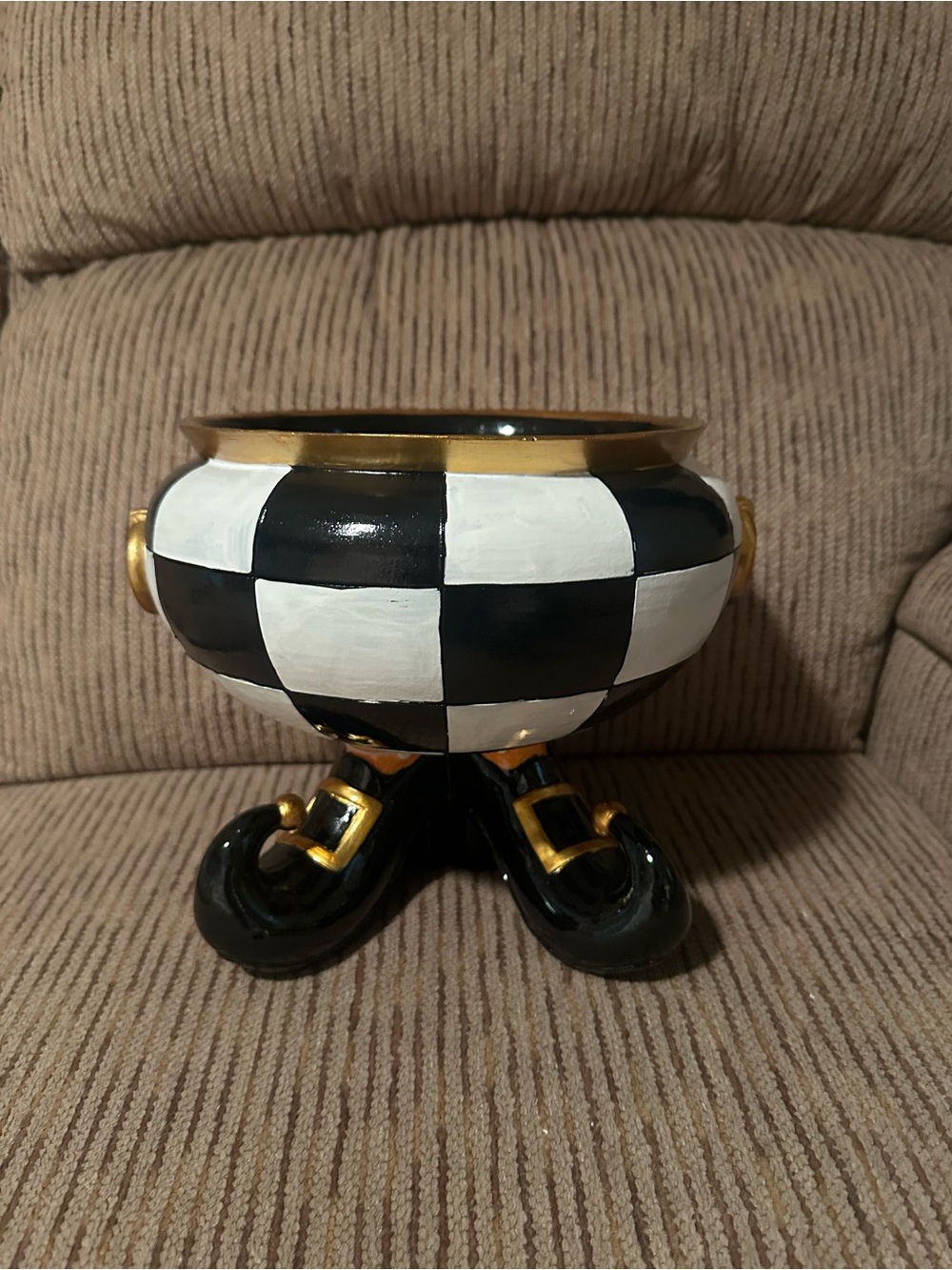 Candy Bowl Halloween Witch Feet Black & White Check Happy Haunts New With Tags